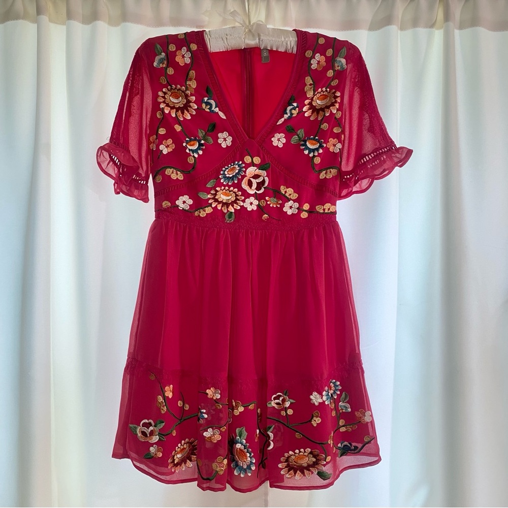 Pink Floral Embroidered Dress